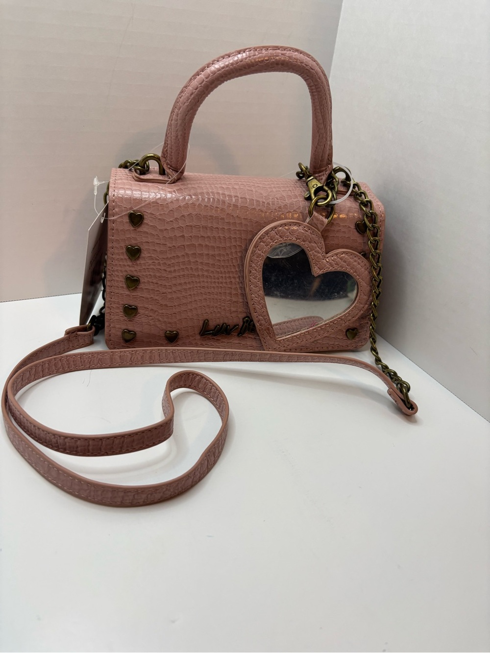 Luv Betsey Johnson Pink Heart Mirror Crossbody Satchel NWT